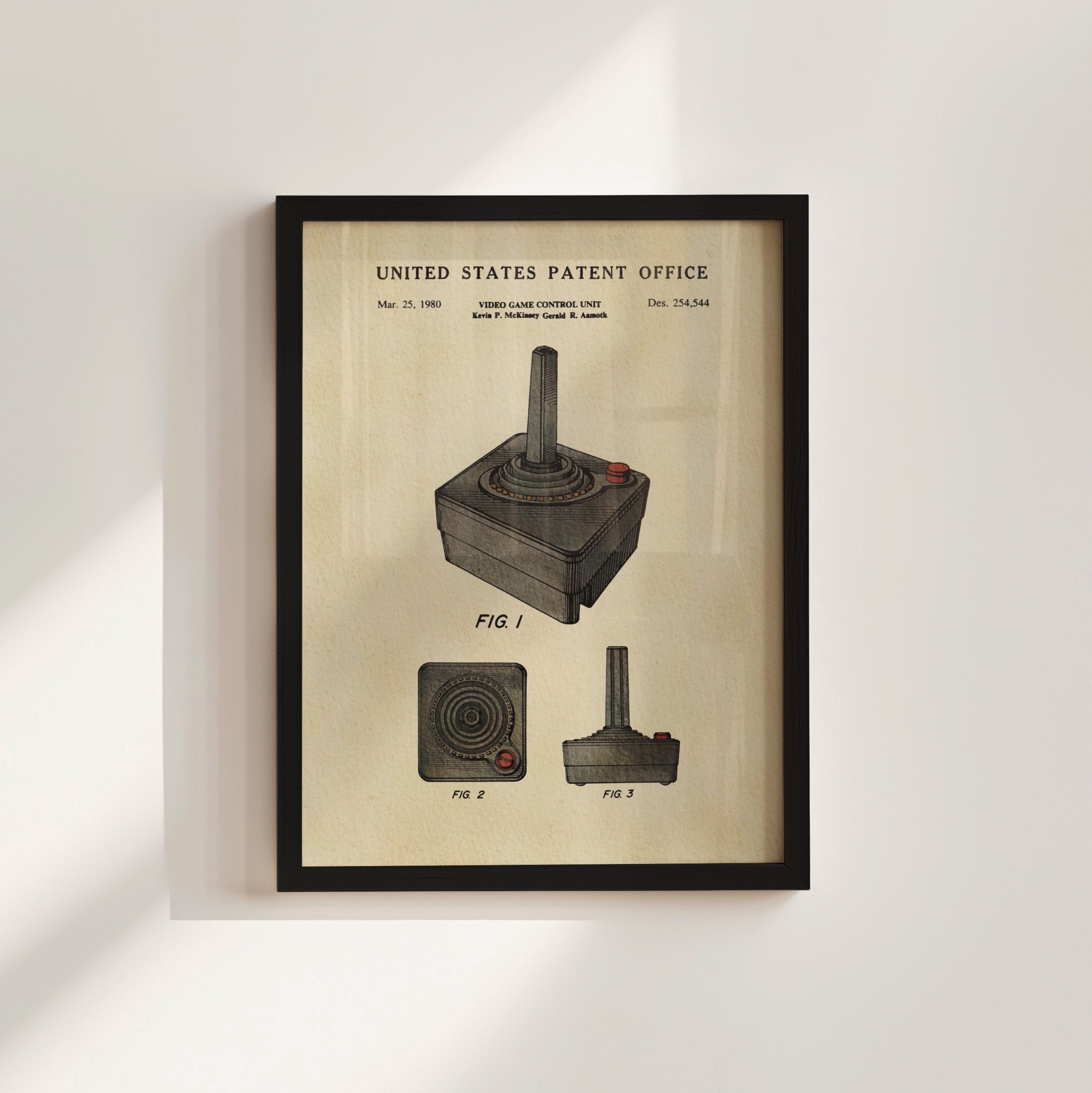 The image is a framed patent drawing of a joystick, depicting the joystick in various positions.