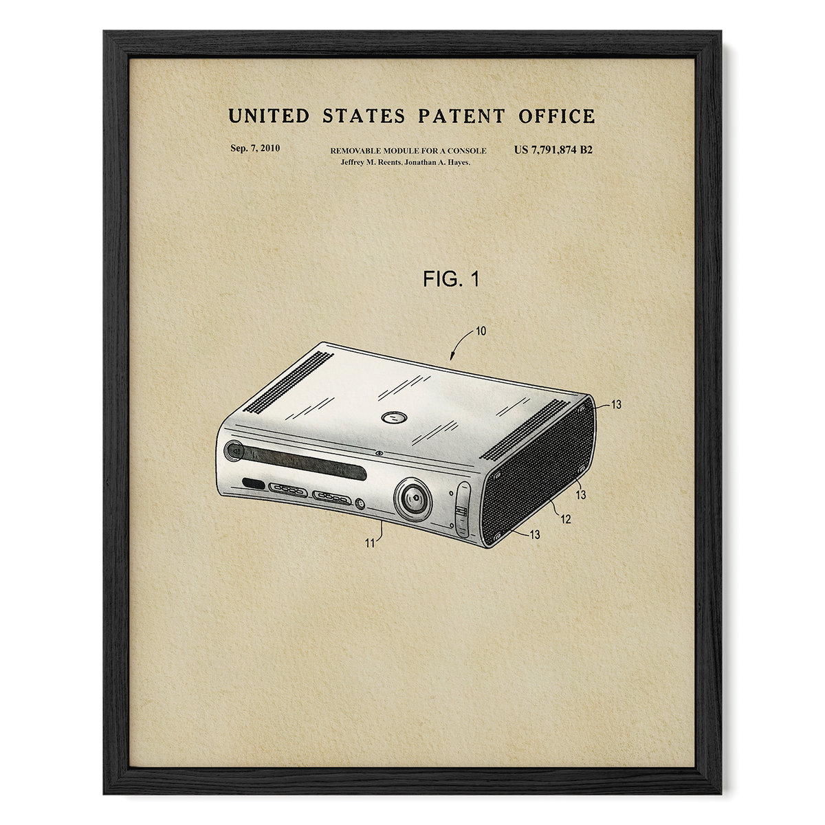 The image is a framed patent drawing of a Nintendo Wii console, depicting the console's design and features.