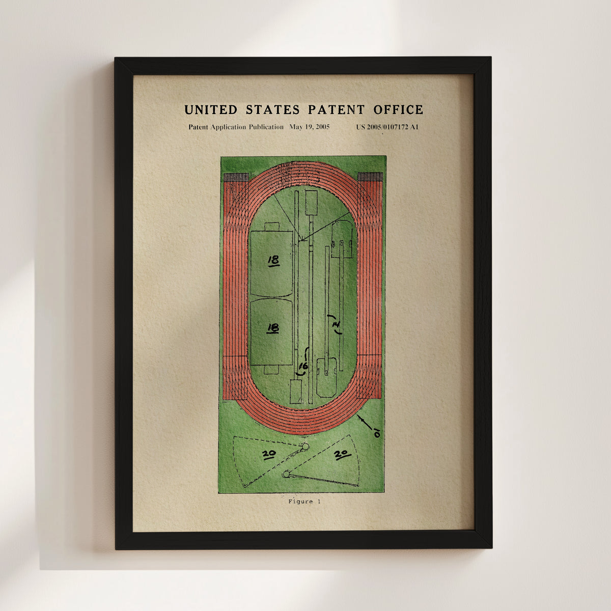 The image is a framed print of a United States patent application published on May 19, 2005, titled "Patent Application Publishing".