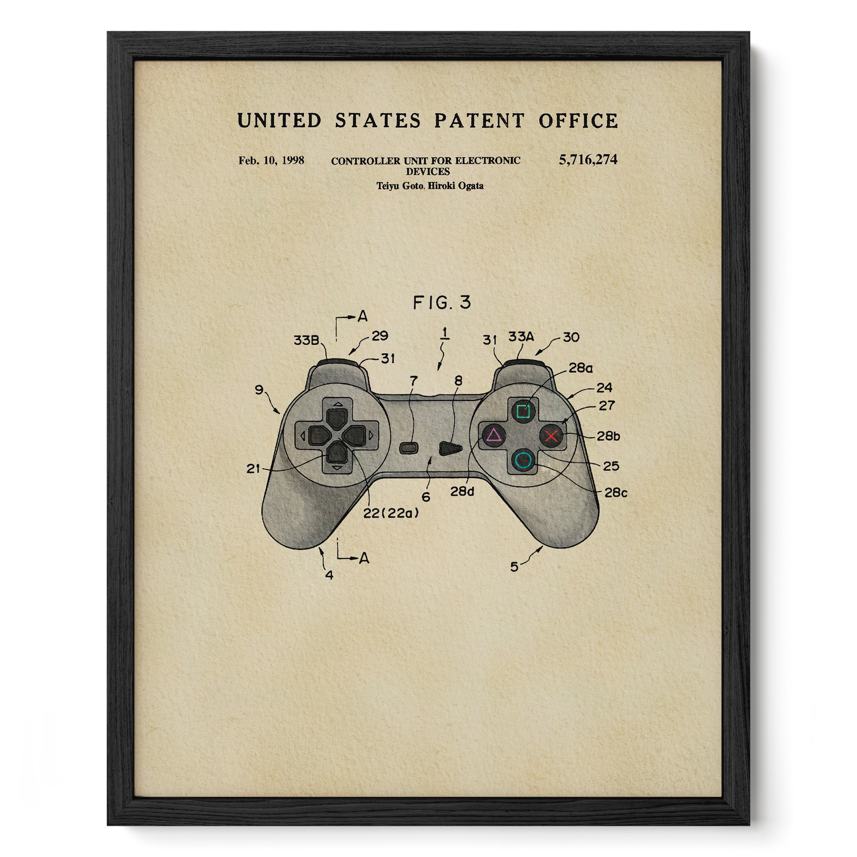 The image is a framed patent drawing of a joystick, depicting the controls and features of the joystick.
