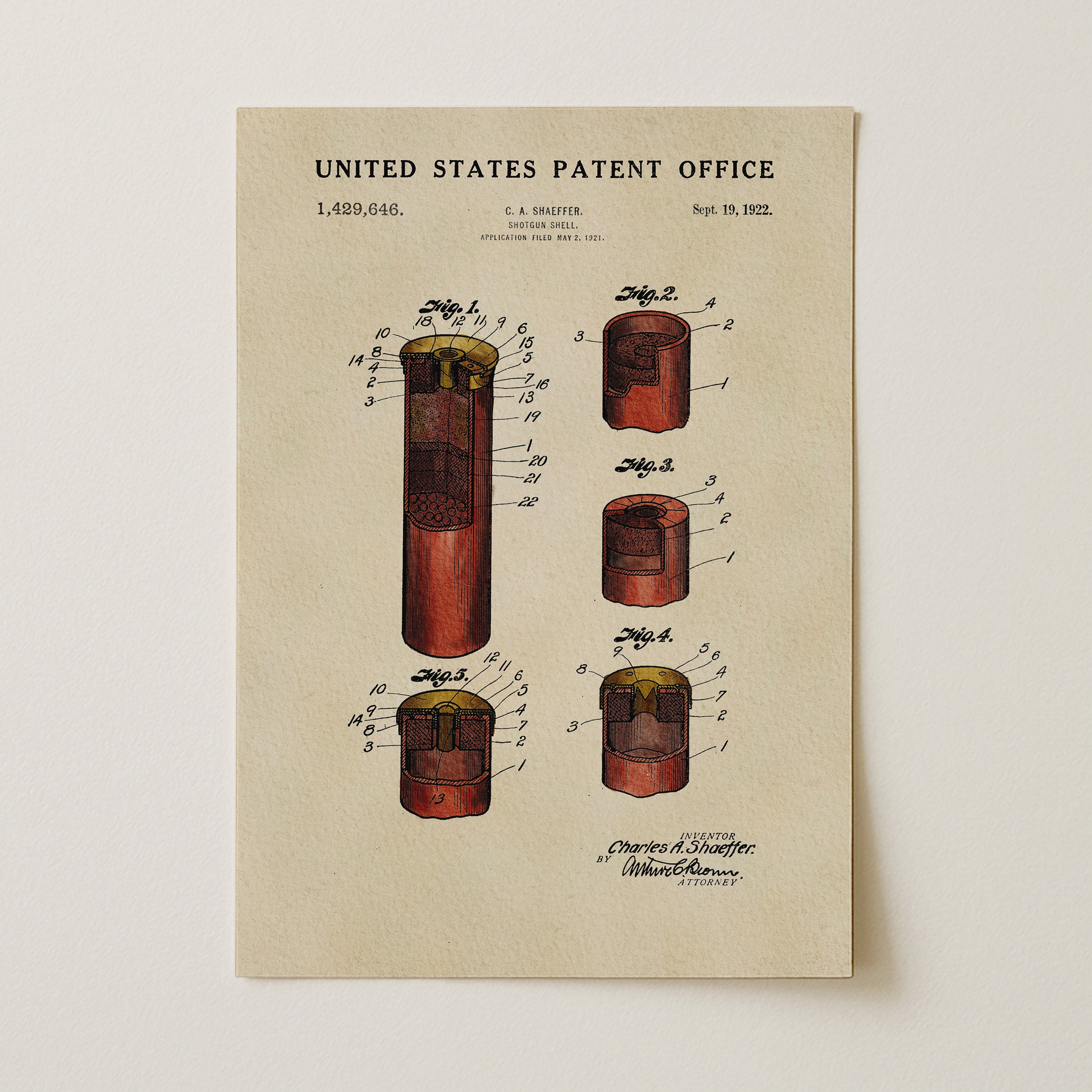 The image is a United States Patent Office patent drawing from September 19, 1923, depicting a device with multiple components.