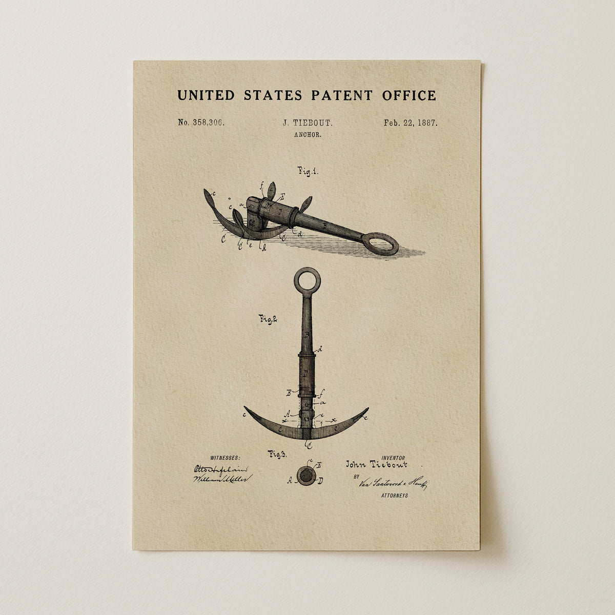The image is a patent drawing from the United States Patent Office, depicting a new invention called the "Tie-in Anchor".