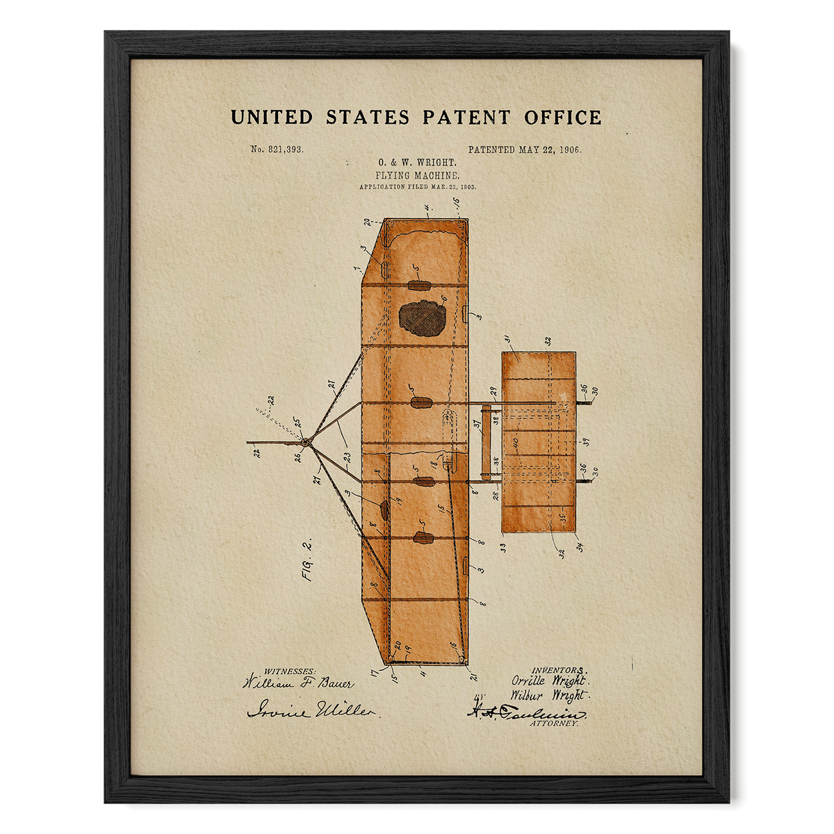 The image is a framed patent drawing from the United States Patent Office, depicting a wooden structure with various geometric shapes and measurements.