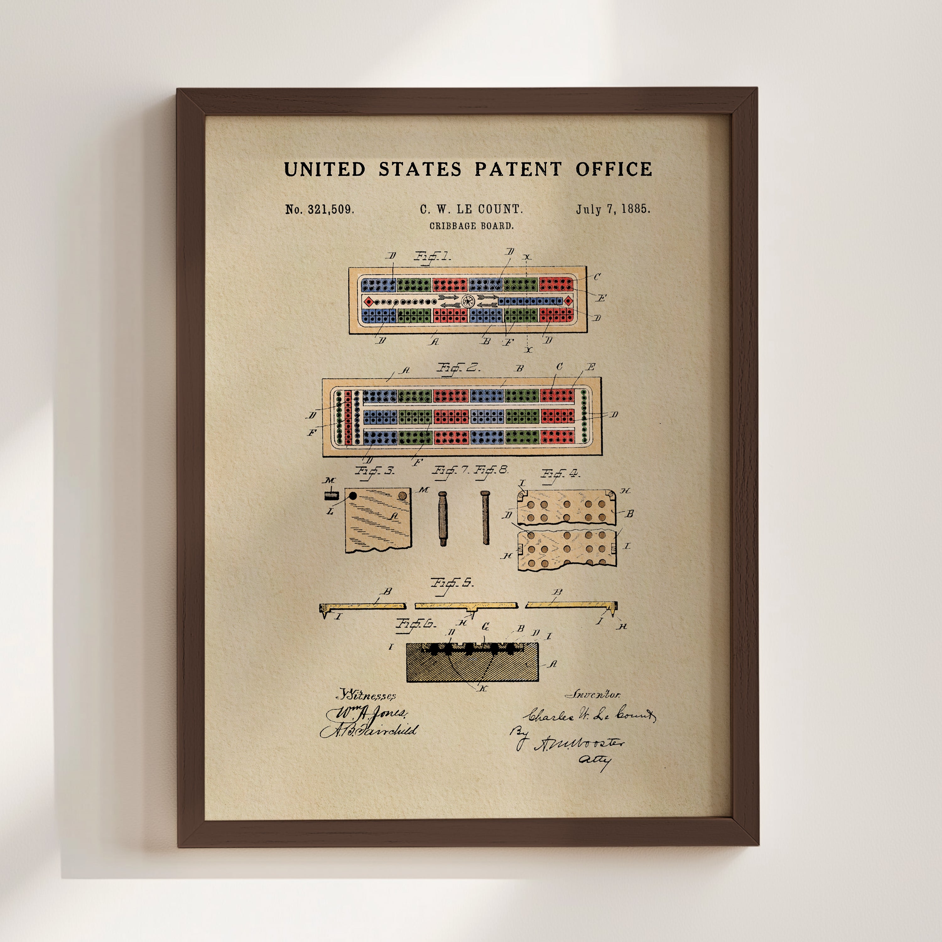 The image is a framed patent drawing depicting a device with multiple components, including a board and various mechanical parts.