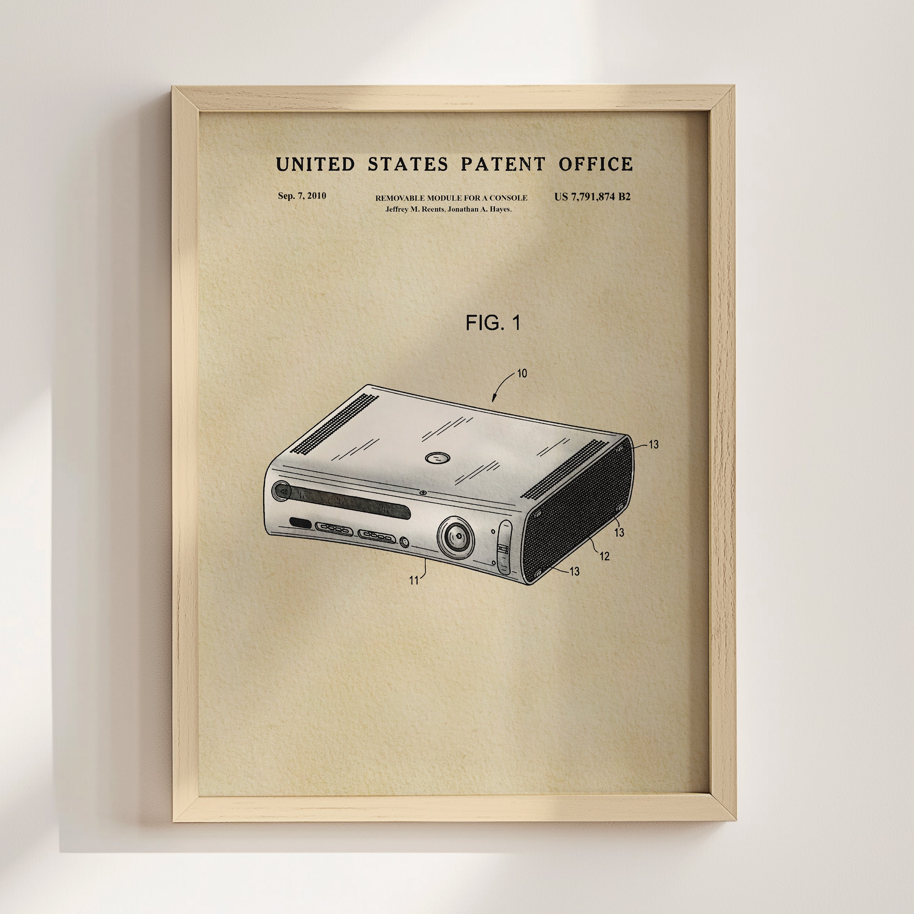 The image is a framed patent drawing of a Nintendo Wii console, depicting the console in a technical drawing style.