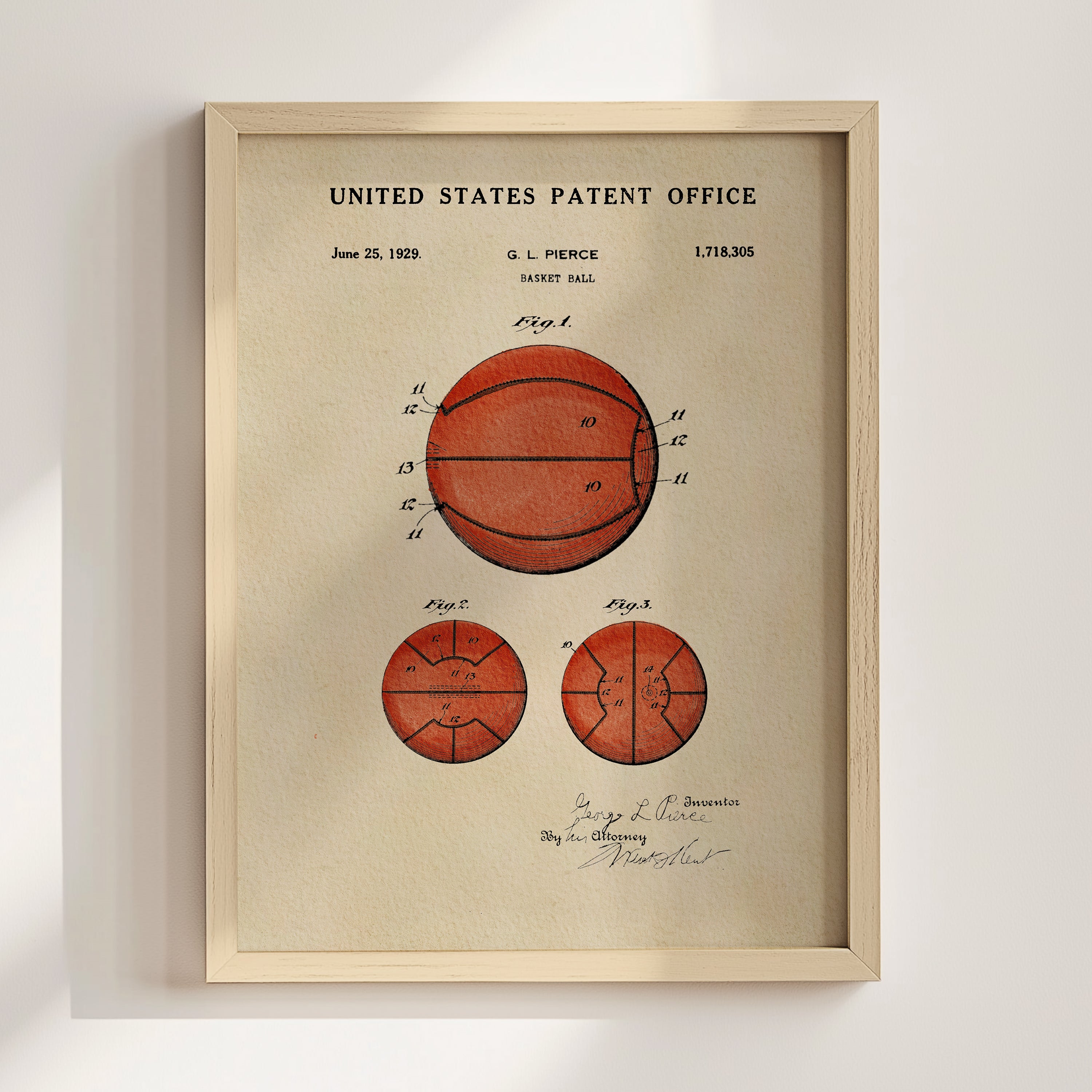 The image is a framed patent drawing depicting a basketball, with the title 