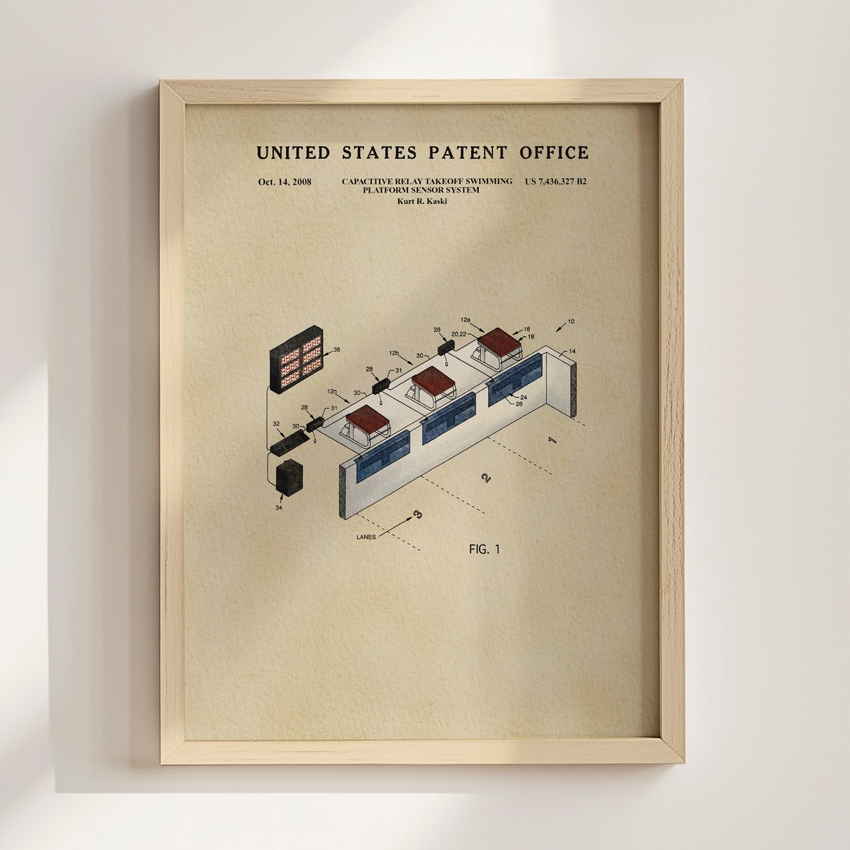 The image is a framed patent drawing depicting a technical drawing of a swimming pool system, with various components and parts labeled.