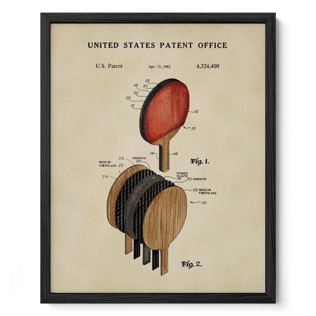 The image is a framed patent drawing depicting a paddle, likely a tennis racket, with detailed technical drawings and labels.