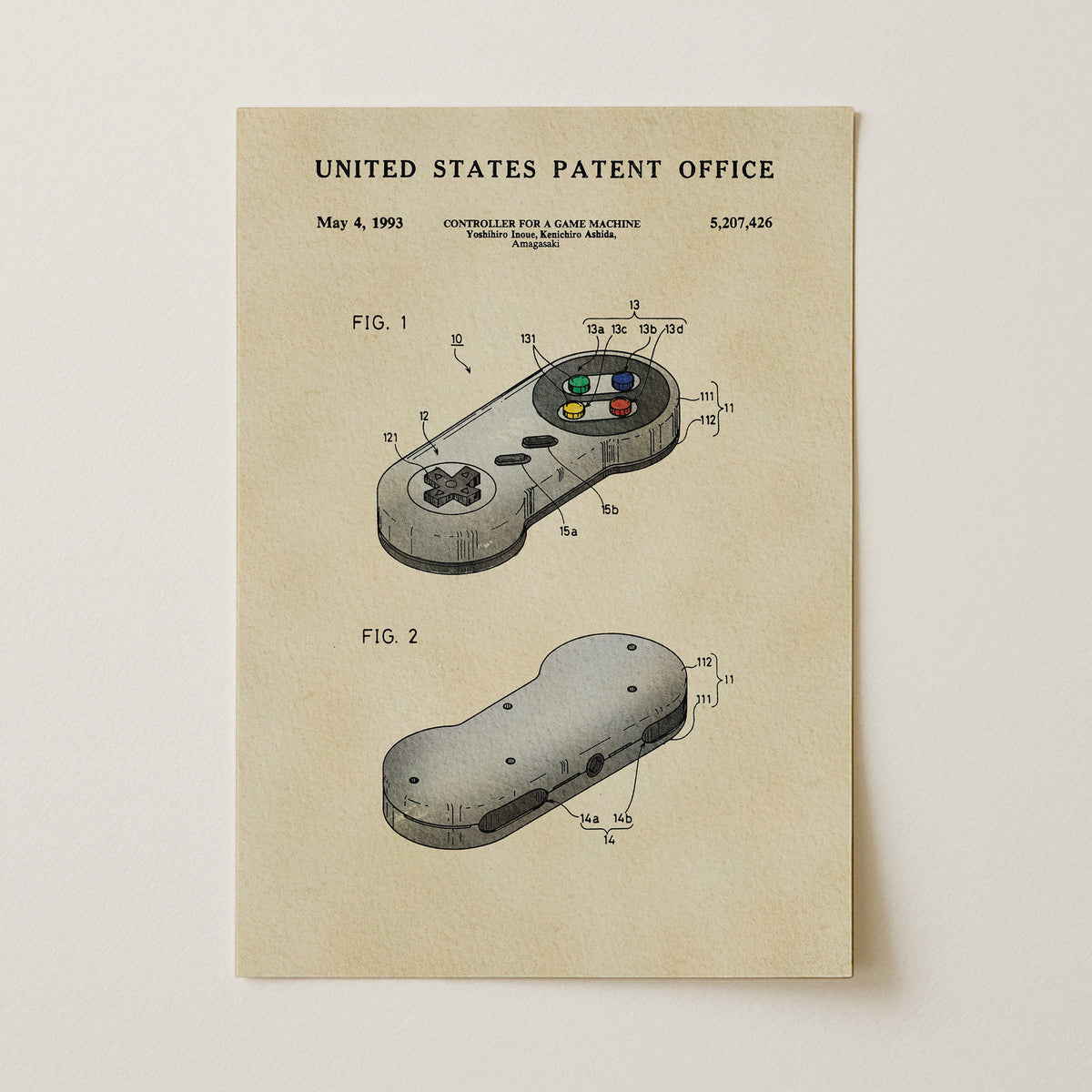 The image is a patent drawing from the United States Patent Office, depicting a controller for a game machine, specifically a joystick.