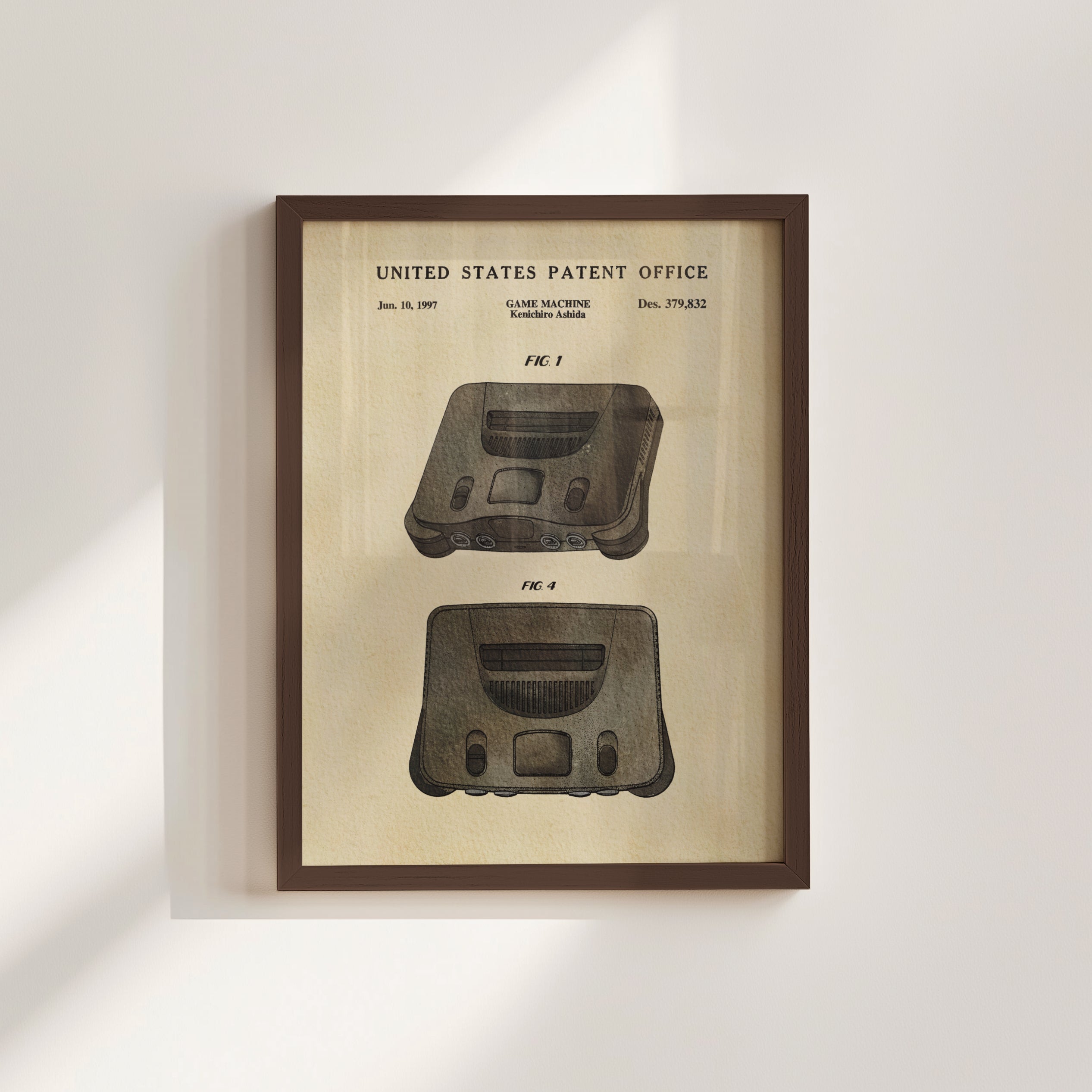 The image is a framed patent drawing of a console machine, specifically a Nintendo 64 console, dated June 10, 1997.